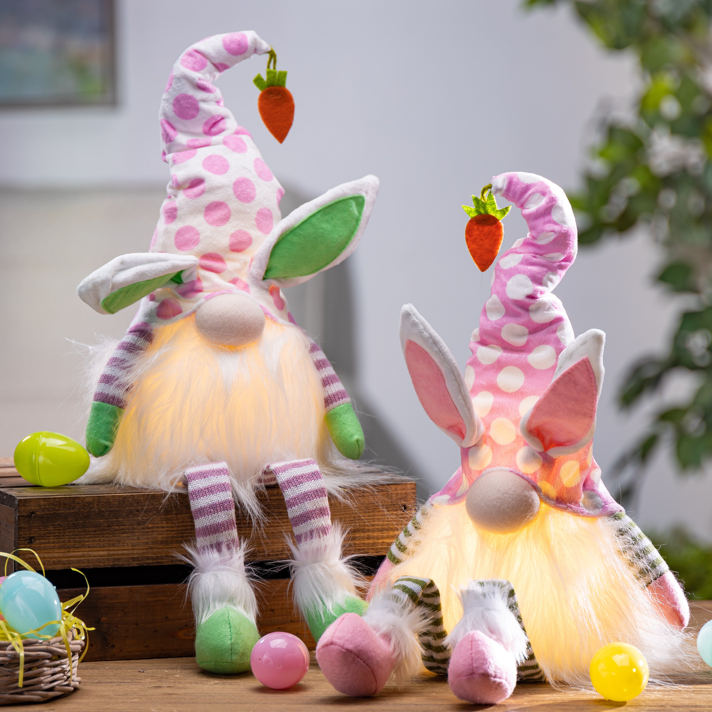 26.7 Pre Lit Plush Easter Gnomes, set of 2